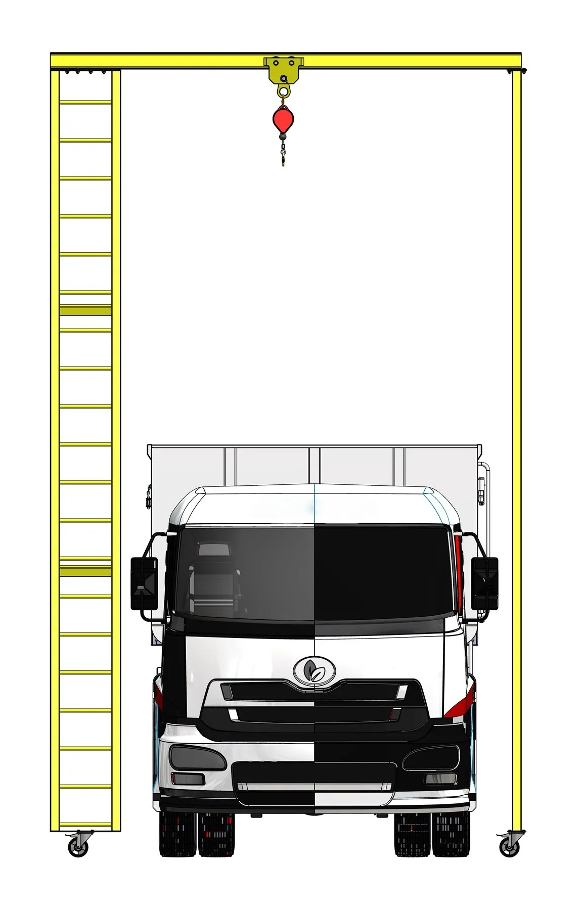 Ligne de vie mobile - structure sur roulettes, vue de face