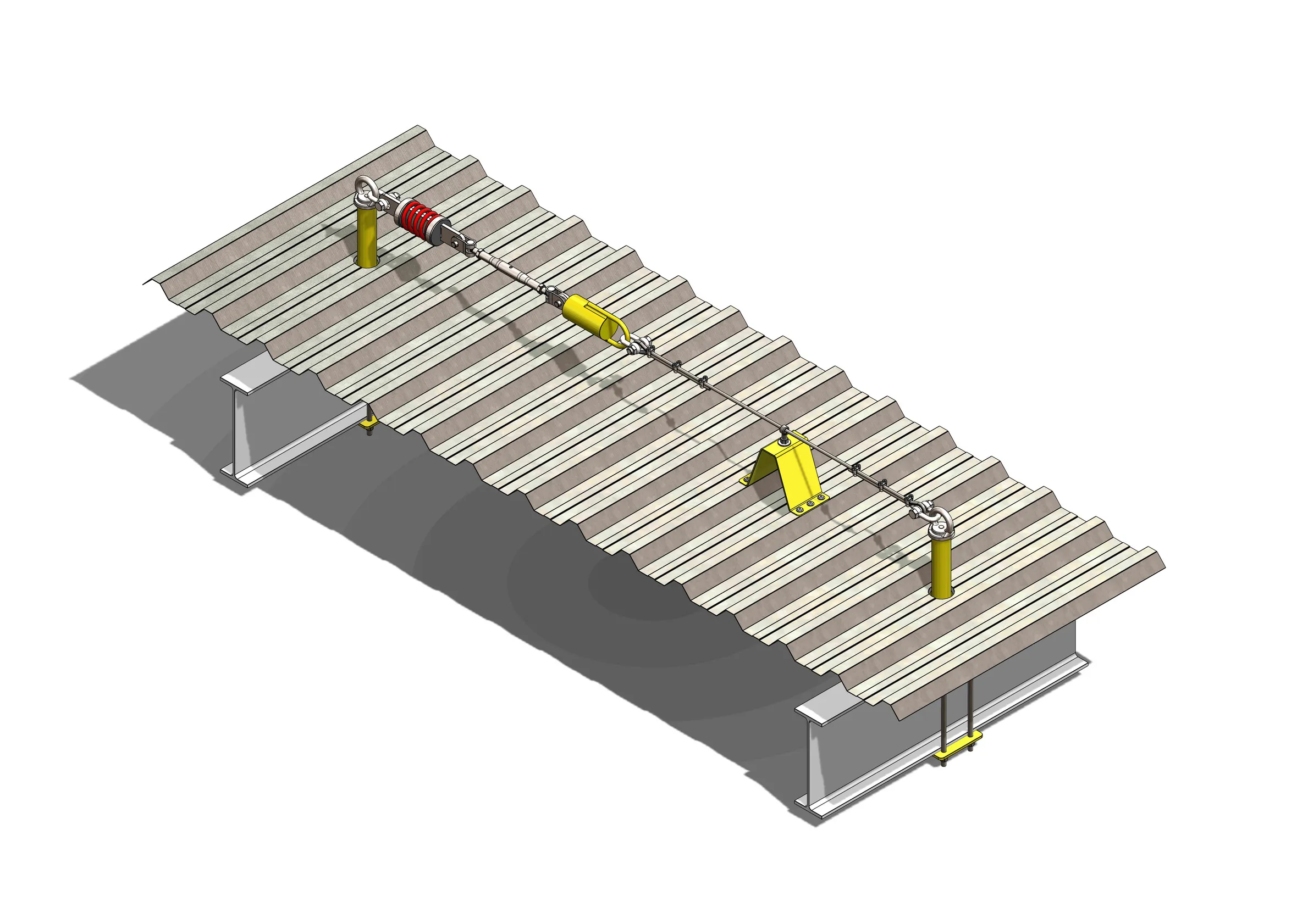 Sistema de cabo de linha de vida instalado sobre telha trapezoidal metálica